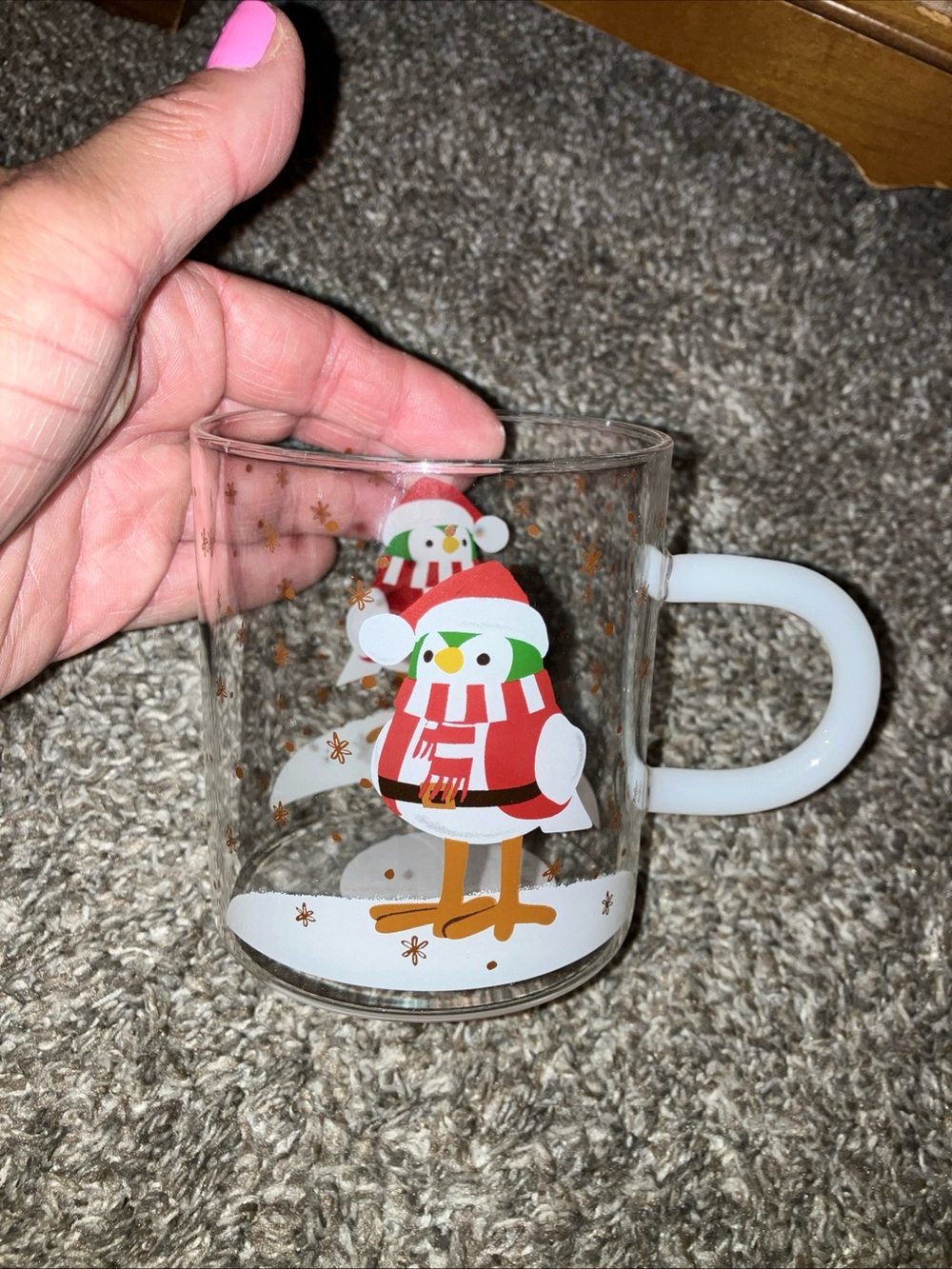 Wondershop Clear Glass Holiday Penguin Mug with White Handle - Red, Green, Gold